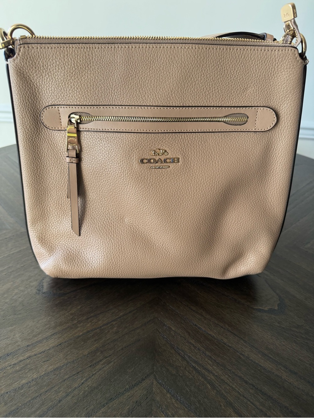 COACH Pebbled Leather Crossbody in Taupe
